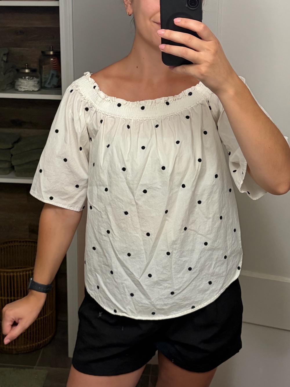 H&M White Off-Shoulder Polka Dot Blouse